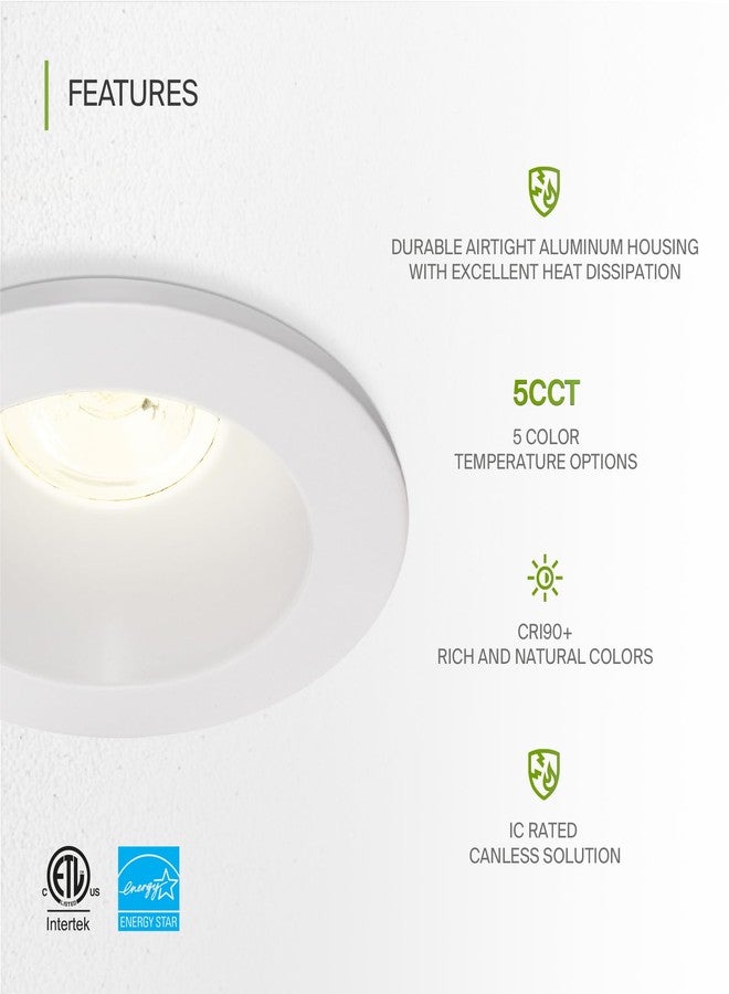 اي اس دي إضاءة LED غائرة من ASD مقاس 2 بوصة مع صندوق توصيل، 5 درجات حرارة لونية من 2700 كلفن إلى 5000 كلفن، مؤشر تجسيد اللون 90+، 8 واط، 650 لومن، إضاءة سفلية دائرية قابلة للتعتيم ومضادة للوهج، إضاءة سفلية معتمدة من IC للأسقف، حاصلة على شهادة ETL Energy Star للإضاءة البيضاء - Image 3