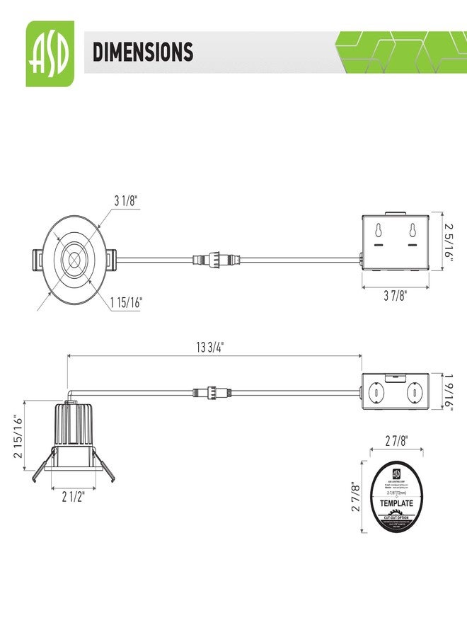 اي اس دي إضاءة LED غائرة من ASD مقاس 2 بوصة مع صندوق توصيل، 5 درجات حرارة لونية من 2700 كلفن إلى 5000 كلفن، مؤشر تجسيد اللون 90+، 8 واط، 650 لومن، إضاءة سفلية دائرية قابلة للتعتيم ومضادة للوهج، إضاءة سفلية معتمدة من IC للأسقف، حاصلة على شهادة ETL Energy Star للإضاءة البيضاء - Image 4