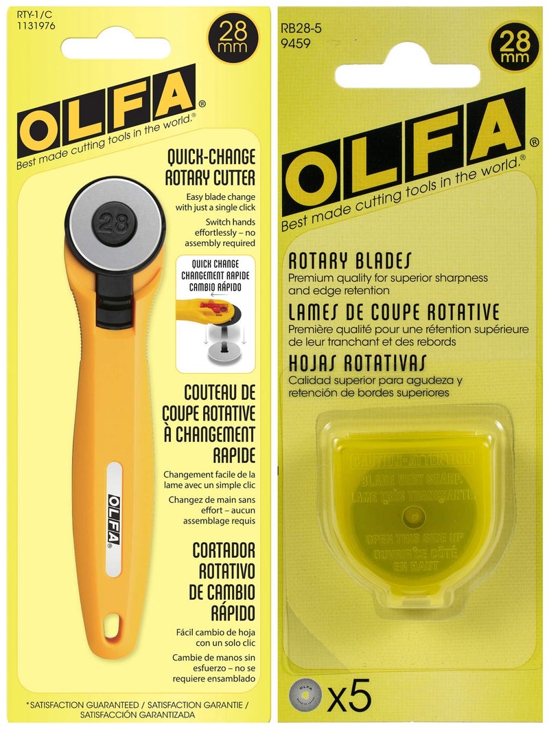 OLFA Rotary Fabric Cutter 28MM with 5 Blade Refill For Quilting, Sewing, and Crafts - Image 1