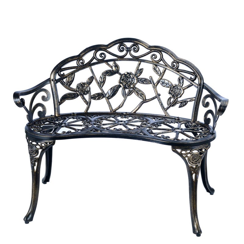 CG Patio Balcony Bench Double Seat AntiRust Cast Aluminum Patio Garden Bench for Park Yard Outdoor Furniture Copper