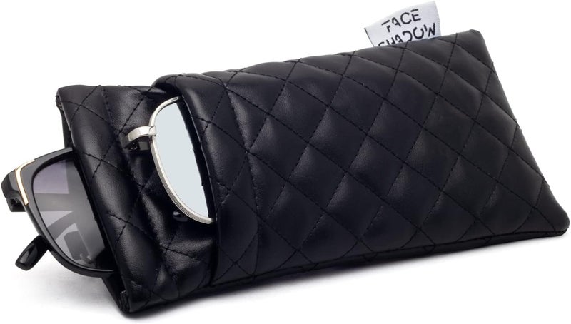 Face Shadow Double Glasses Case Soft Eyeglass Case For Women Men Squeeze Top Sunglasses Case With Cleaning Cloth - Image 1