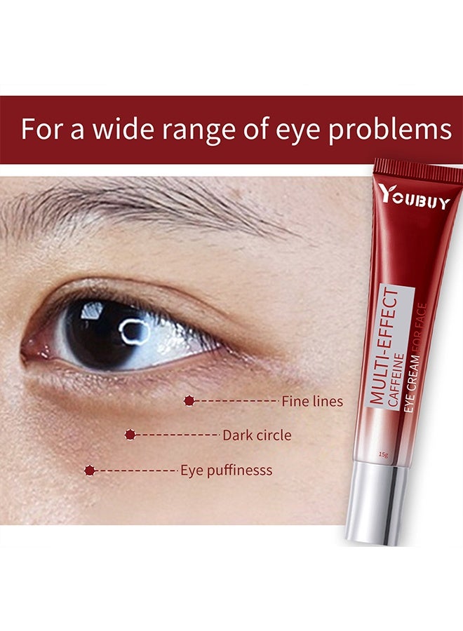 Youbuy كريم عين بكافيين متعدد التأثيرات، كريم للعين لمكافحة تجاعيد الهالات السوداء والانتفاخ، وكريم مرطب لمنطقة تحت العين يحتوي على حمض الهيالورونيك والريتينول، كريم رفع وشد للعين - Image 3