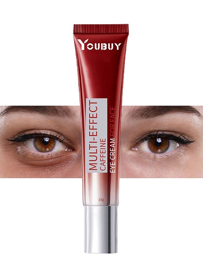 Youbuy كريم عين بكافيين متعدد التأثيرات، كريم للعين لمكافحة تجاعيد الهالات السوداء والانتفاخ، وكريم مرطب لمنطقة تحت العين يحتوي على حمض الهيالورونيك والريتينول، كريم رفع وشد للعين - Image 1