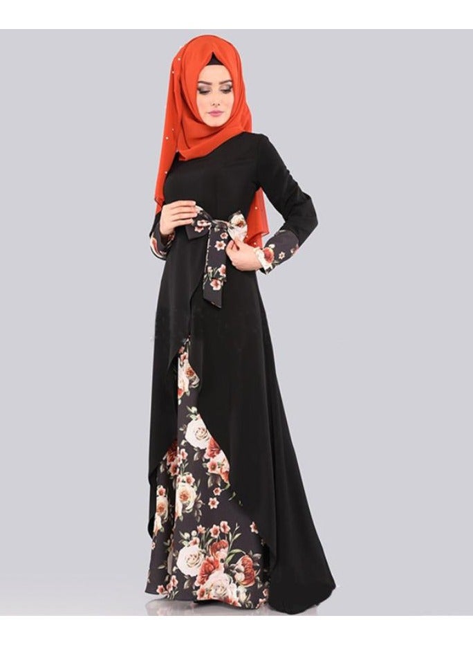 KUYING New Printed Loose Waistband Pullover Long Sleeved Dress 