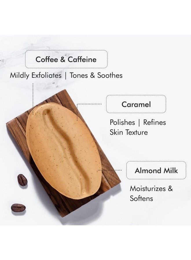 MCaffeine صابون استحمام مقشر بحليب القهوة واللوز والكراميل؛ صابون استحمام لإزالة السمرة لتلميع وترطيب البشرة؛ صابون نباتي 100% برائحة القهوة المنعشة؛ طبيعي ونباتي 100% - Image 5