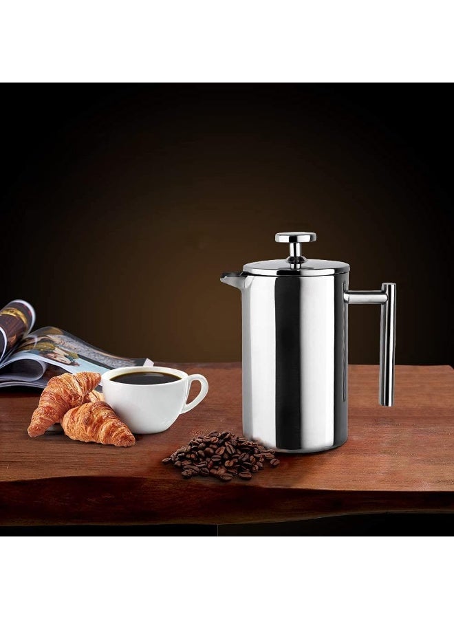 U-HOOME French Press Coffee Maker Double-Wall Metal Insulated Coffee Tea Makers with 4 Level Filtration System Rust-Free, Dishwasher Safe 700 ML - Image 2