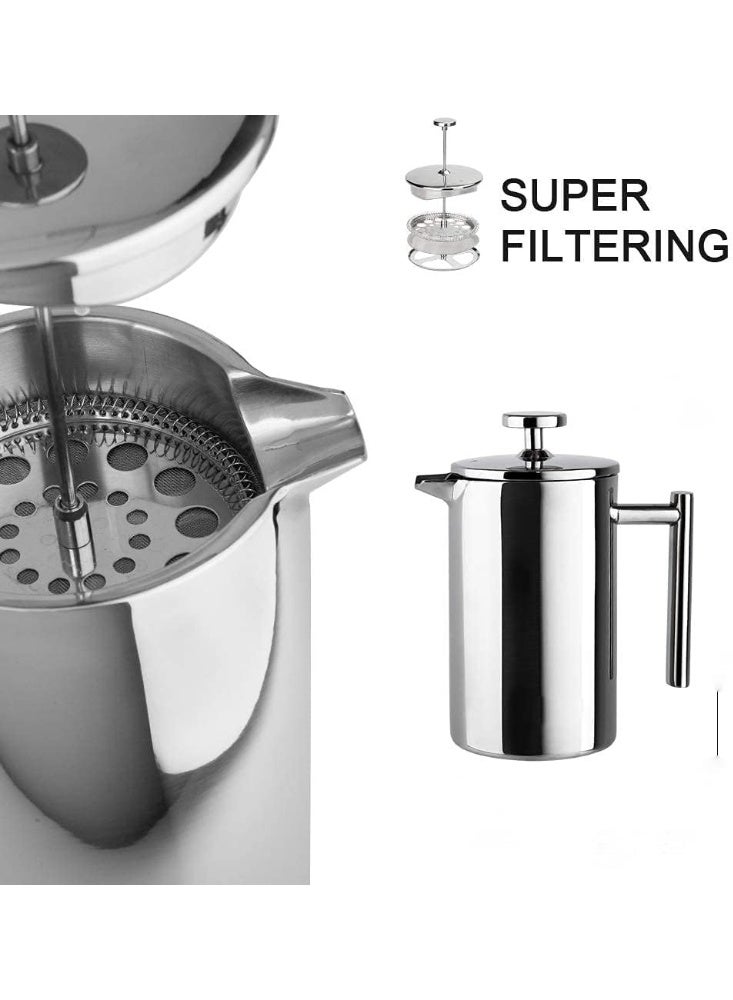 U-HOOME French Press Coffee Maker Double-Wall Metal Insulated Coffee Tea Makers with 4 Level Filtration System Rust-Free, Dishwasher Safe 700 ML - Image 4