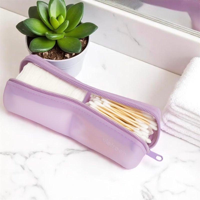 Visfresh Cotton Round Swab Travel Case, 2 in 1 Portable Hair Accessories Organizer, Hair Tie Organizer, Hair Tie Holder, Bobby Pin Holder, Travel Qtips Case, Purse Organization, Floss Holder (Purple) - Image 3
