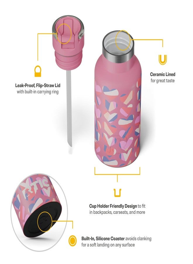 RTIC Little Journey Water Bottle with Straw, Ceramic-Lined, Insulated, Stainless Steel, Metal, Double Wall Vacuum-Insulation, Leak-Proof Lid, BPA-Free Water Flask for Sports, Travel, Sweet Hearts - Image 3