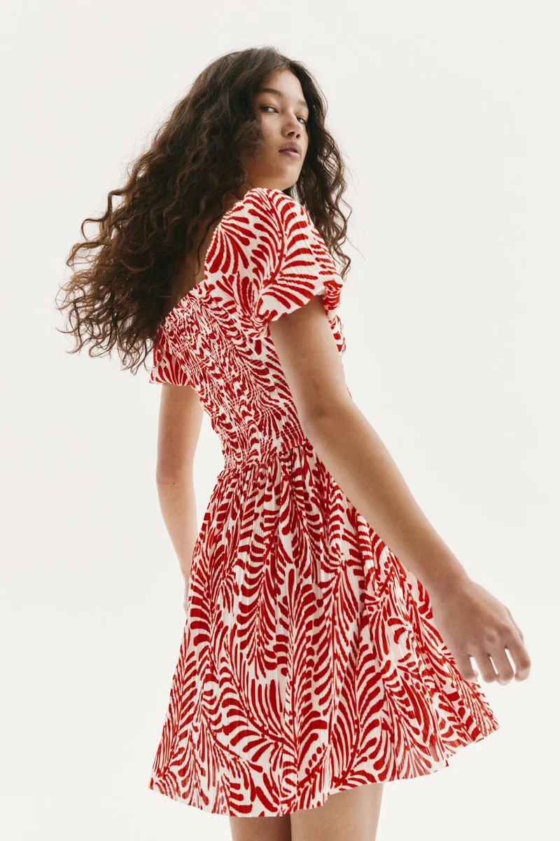 H&M Smocked-bodice crinkled dress