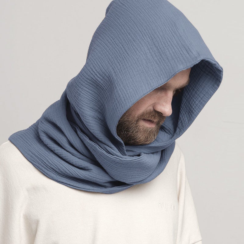 New Cotton Crepe Scarf Hooded Retro Fashion Decorative Warm Scarf Hat - Image 2