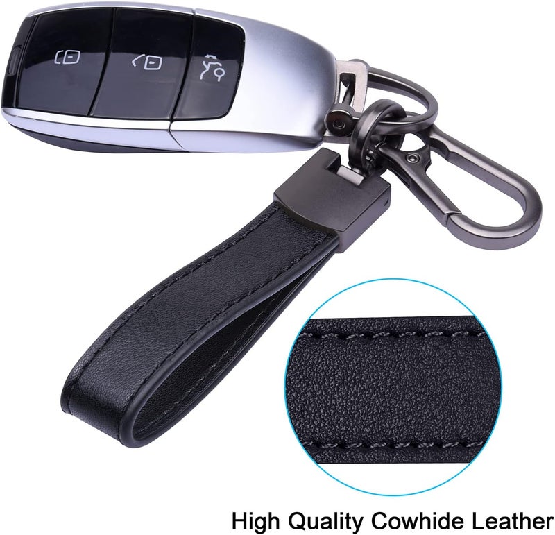 Wisdompro Genuine Leather Car Keychain with Carabiner Clip and 3 Keyrings - Black - Image 2