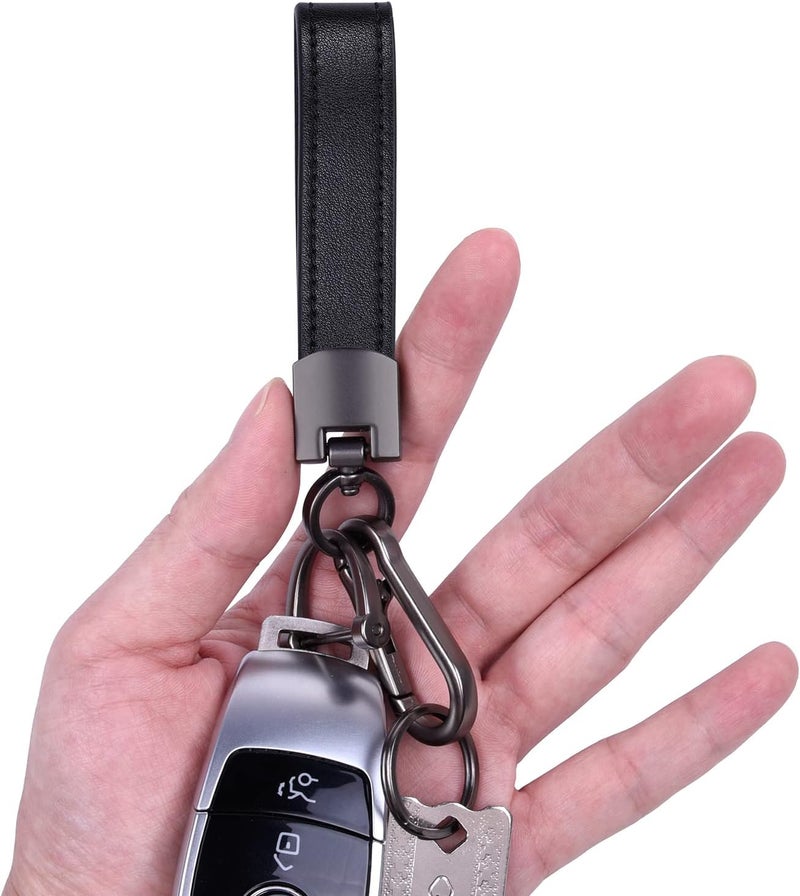 Wisdompro Genuine Leather Car Keychain with Carabiner Clip and 3 Keyrings - Black - Image 4
