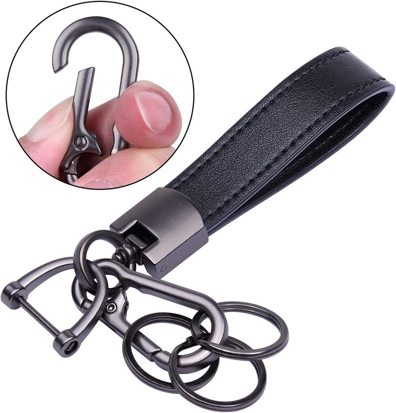 Wisdompro Genuine Leather Car Keychain with Carabiner Clip and 3 Keyrings - Black - Image 5