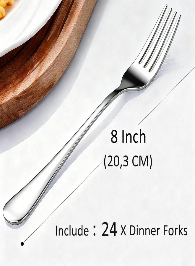 ERVILO 24 Piece Forks Stainless Steel, Dinner Forks (8 inch) Silverware Set, Bulk Metal Forks Silver Cutlery Set for Home, Restaurant, Dishwasher Safe - Image 2