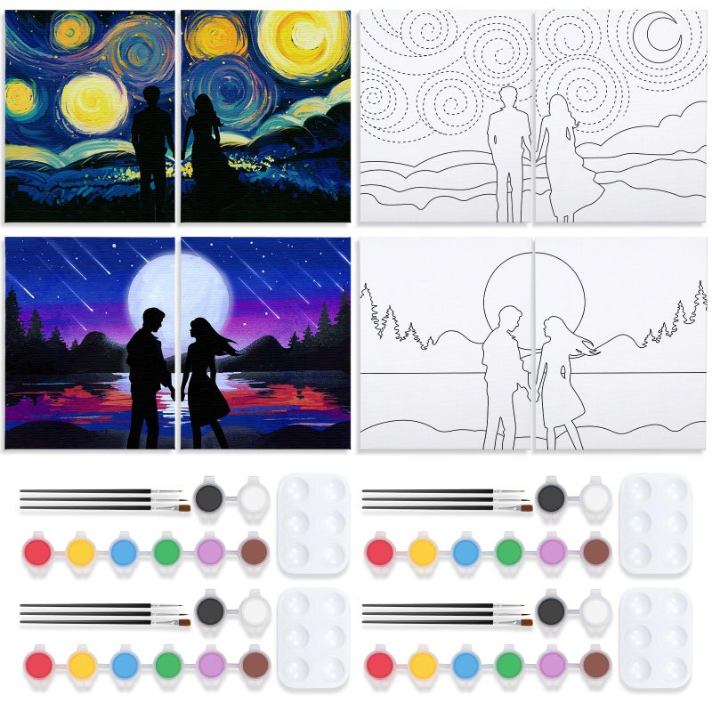 VOCHIC 4 Pack Sip and Paint Kit Pre Drawn Canvas Painting for Adults Couples Date Night Games Painting Kit Valentine Christmas Room Decor Gift Party Supplies Favor8x10 - Image 2