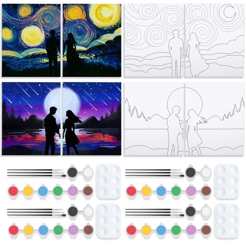 VOCHIC 4 Pack Sip and Paint Kit Pre Drawn Canvas Painting for Adults Couples Date Night Games Painting Kit Valentine Christmas Room Decor Gift Party Supplies Favor8x10 - Image 1