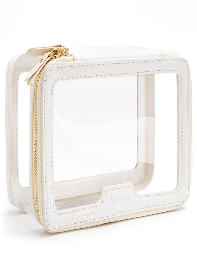 Aveniee Clear Makeup Bag, Travel Toiletry Bag for Women, Large Make up Case Cosmetic Bag with Dual Zipper, Transparent Car Organization Makeup Organizer Pouch for toiletries (Off-White) - Image 1