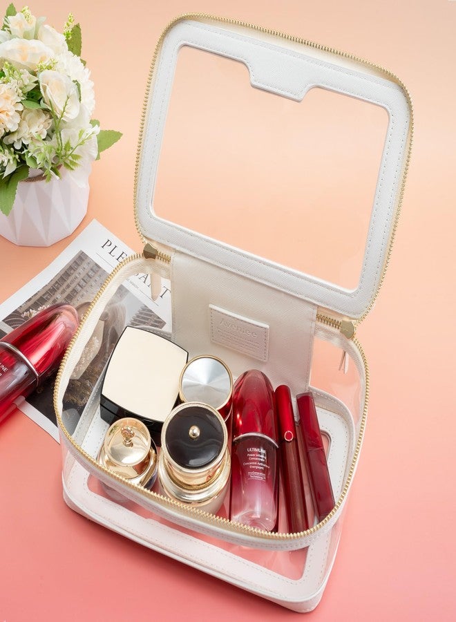 Aveniee Clear Makeup Bag, Travel Toiletry Bag for Women, Large Make up Case Cosmetic Bag with Dual Zipper, Transparent Car Organization Makeup Organizer Pouch for toiletries (Off-White) - Image 3