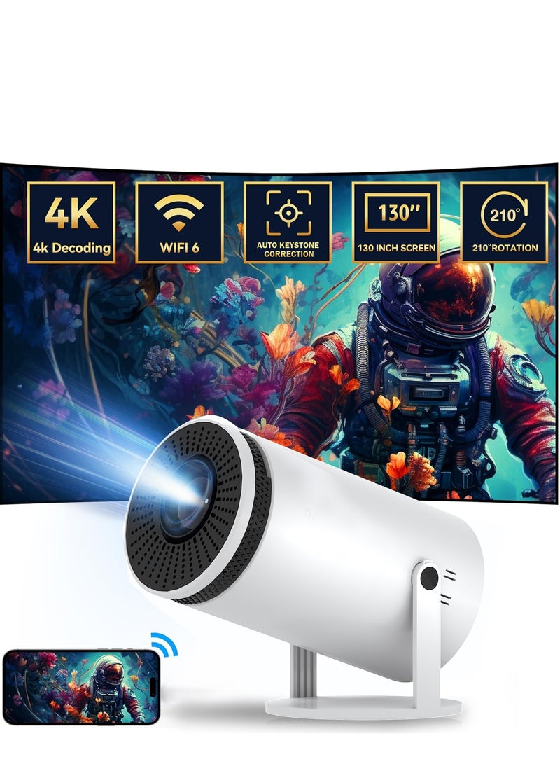 GULFLINK Mini LED Portable Projector, HY300 Auto Keystone Correction,4K/ 200 ANSI Smart Projector with 2.4/5G WiFi, BT 5.0, 130 Inch Screen, 180 Degree Flip, Round Design, Home And Outdoor Video - Image 2