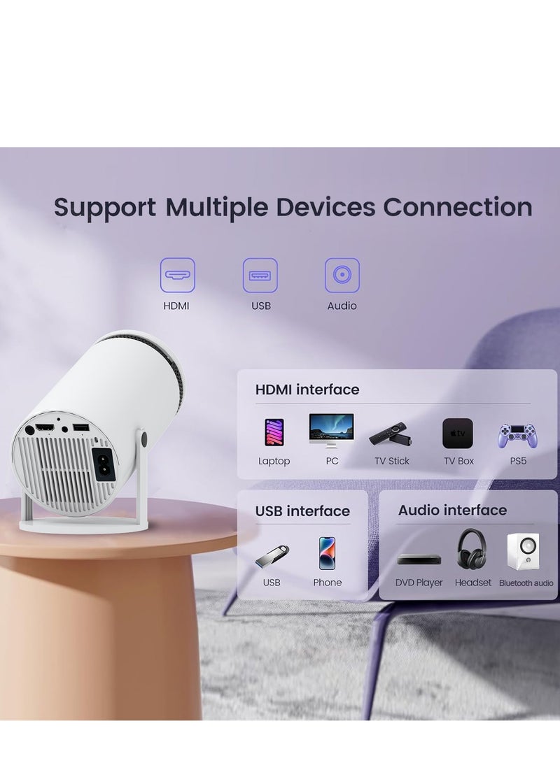 GULFLINK Mini LED Portable Projector, HY300 Auto Keystone Correction,4K/ 200 ANSI Smart Projector with 2.4/5G WiFi, BT 5.0, 130 Inch Screen, 180 Degree Flip, Round Design, Home And Outdoor Video - Image 3
