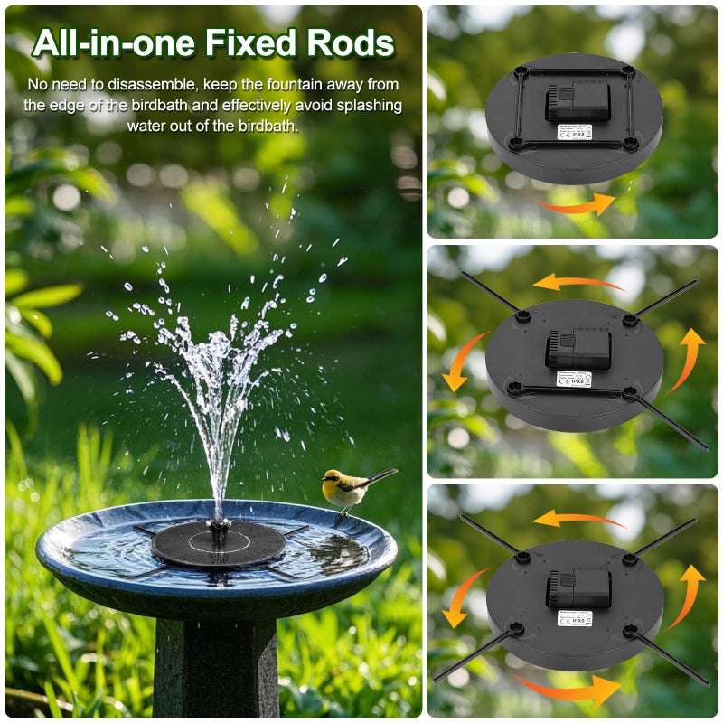 SEIRMEP Solar Fountain Pump with Spray Height Adjustment, Upgrade Glass Solar Bird Bath Fountains with 6 Nozzles, Outdoor Solar Water Fountain Pump for Bird Bath, Garden, Pool, Pond - Image 2