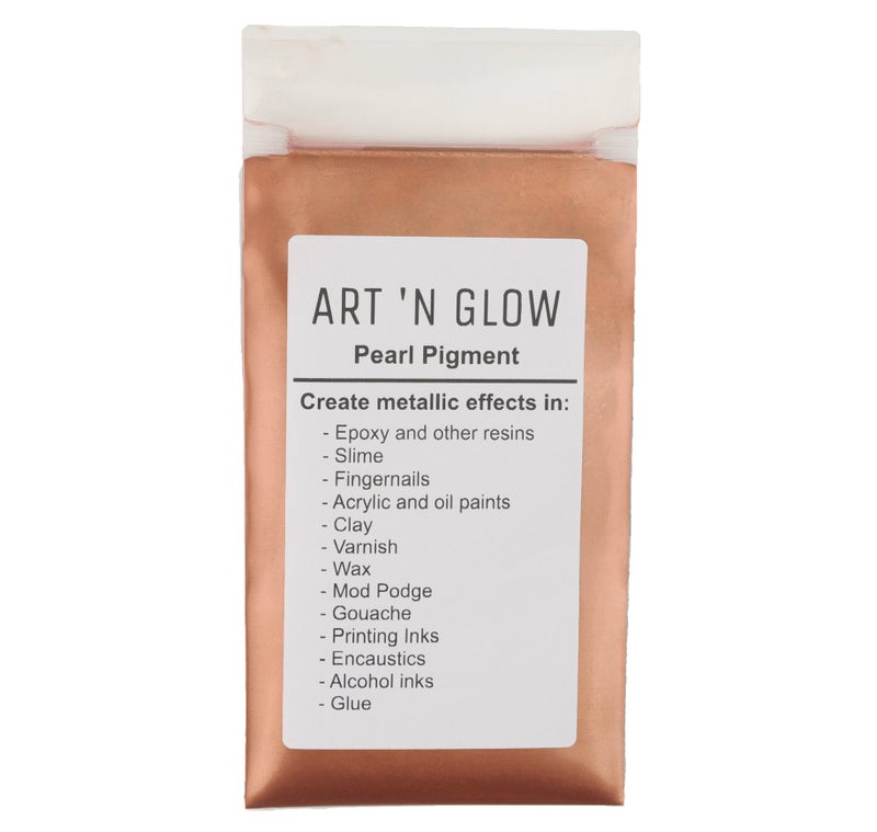 Art 'N Glow Mica Pearl Pigment Powder - 25 Grams - Fine Pearl Pigment for Epoxy Resin - Great Choice for Creatives - Acrylic Paints - Art Crafts - Bath Bomb - 10+ Colors Available - (Copper) - Image 1