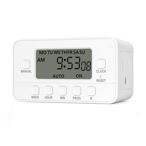 BN-LINK 7-Day Heavy Duty Digital Timer with Dual Outlet, LCD Display, 3-Prong Programmable Design, for Lights, Fans, Coffee Machine, Home, Kitchen, Office, Indoor Use, 125V 15A 1875W, 1 Pack - Image 1