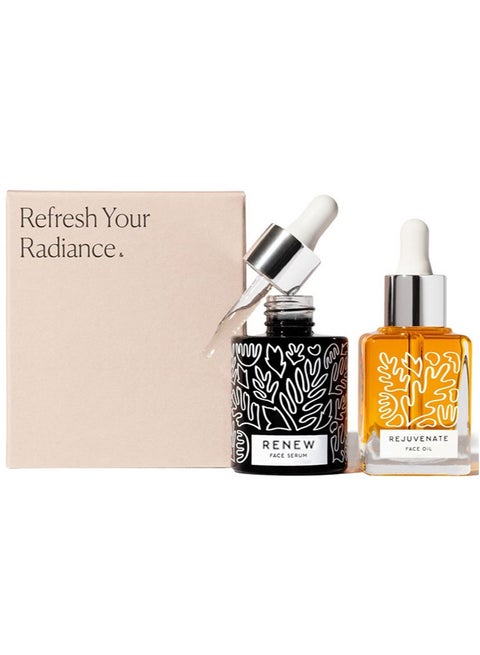 The Night Set | Renew Resurfacing Night Serum (30 mL) + Rejuvenate Restorative Face Oil (35 mL) with Hyaluronic Acid,Argan and Sea Buckthorn Oils and Fruit AHAs (Set of 2)
