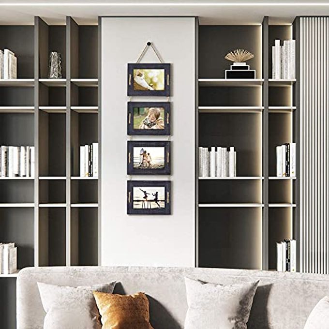 DLQuarts 5x7 Hanging Picture Frames Collage Wall Decor, 4-Opening, 3.5x5 With Mat or 5x7 Without Mat, Rustic Solid Wood Multi Picture Frames for Family, 1 Pack, Weathered Black - Image 2