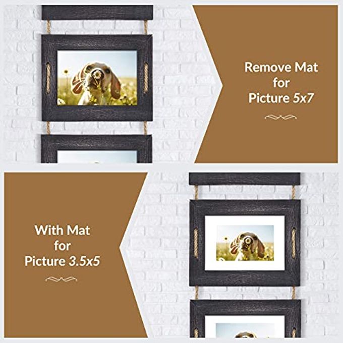 DLQuarts 5x7 Hanging Picture Frames Collage Wall Decor, 4-Opening, 3.5x5 With Mat or 5x7 Without Mat, Rustic Solid Wood Multi Picture Frames for Family, 1 Pack, Weathered Black - Image 3