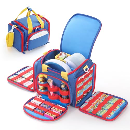 Jaffzora Carrying Case Fit for Little Tikes Story Dream Machine Books Starter Set and HeadphonePortable Storage Bag with 48 Elastic Straps for Audio Story Books Little Figures BlueYellow - Image 1