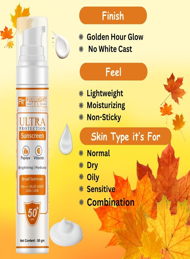 Fulllight Tech sunscreen spf50 PA++++ with Papaya & Vitamin C | For Oily, Combination & Dry Skin Type | UVA/B & Blue Light Protection | Fragrance-Free | For Men & Women (50gm) - Image 4
