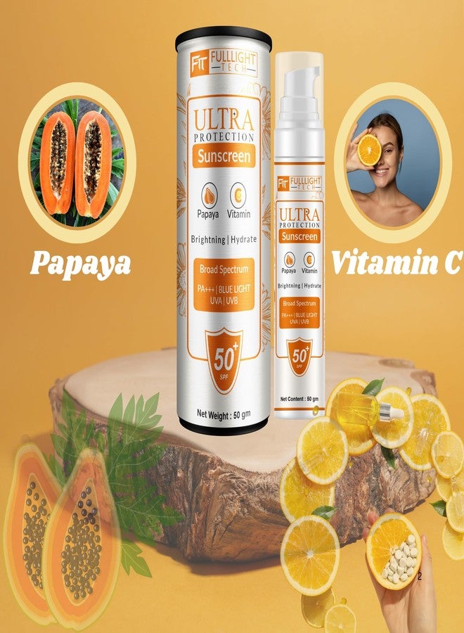 Fulllight Tech sunscreen spf50 PA++++ with Papaya & Vitamin C | For Oily, Combination & Dry Skin Type | UVA/B & Blue Light Protection | Fragrance-Free | For Men & Women (50gm) - Image 3
