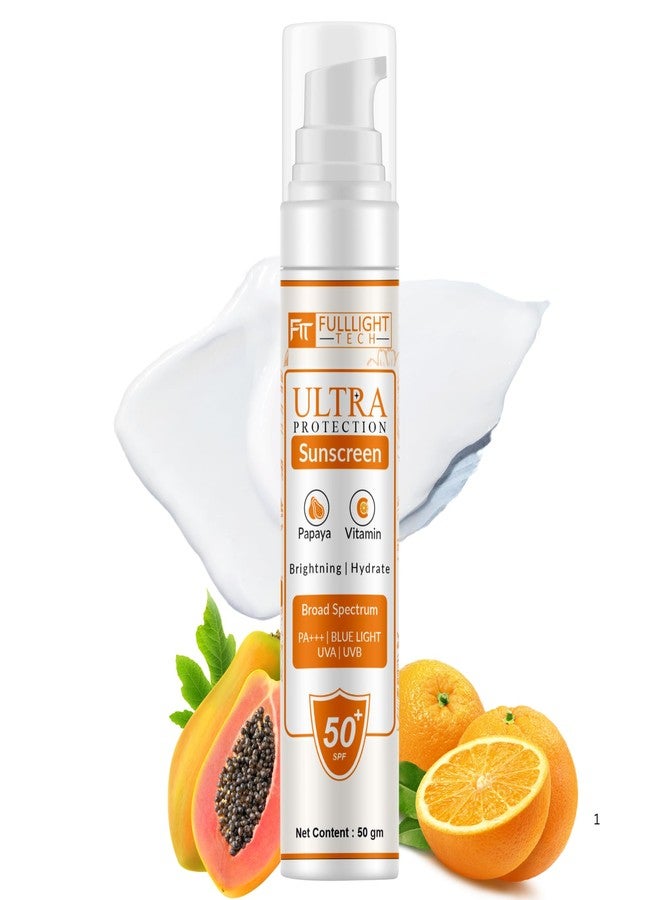Fulllight Tech sunscreen spf50 PA++++ with Papaya & Vitamin C | For Oily, Combination & Dry Skin Type | UVA/B & Blue Light Protection | Fragrance-Free | For Men & Women (50gm) - Image 2