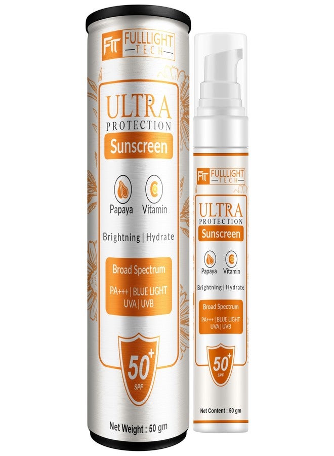 Fulllight Tech sunscreen spf50 PA++++ with Papaya & Vitamin C | For Oily, Combination & Dry Skin Type | UVA/B & Blue Light Protection | Fragrance-Free | For Men & Women (50gm) - Image 1