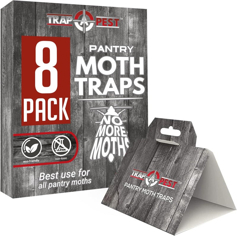 TRAP A PEST 8 عبوات مصائد عثة المؤن - آمنة وفعالة للطعام والخزائن - مصائد لاصقة مع الفيرومونات لعثة المؤن - Image 1