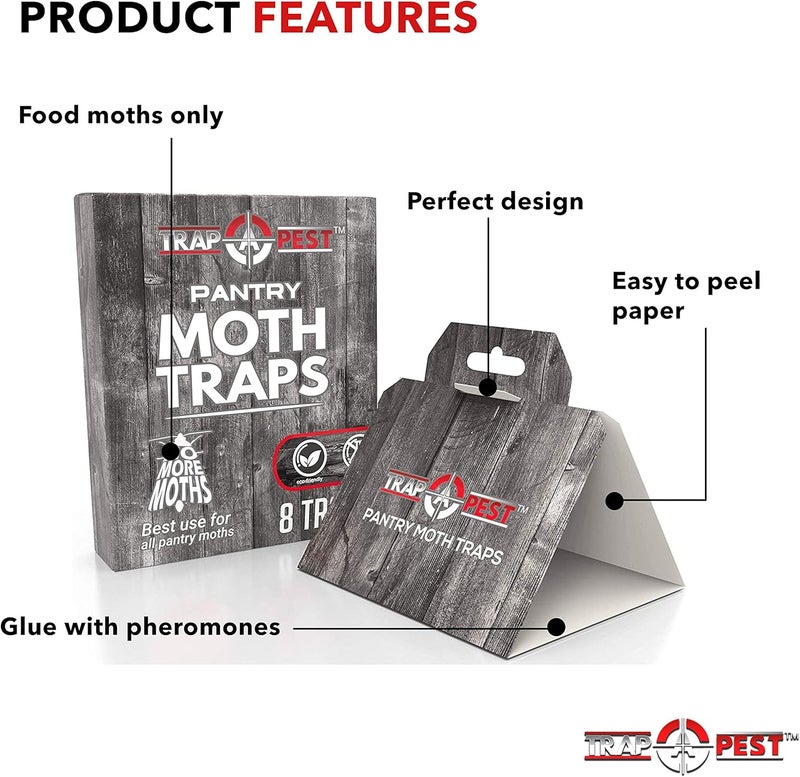 TRAP A PEST 8 عبوات مصائد عثة المؤن - آمنة وفعالة للطعام والخزائن - مصائد لاصقة مع الفيرومونات لعثة المؤن - Image 2