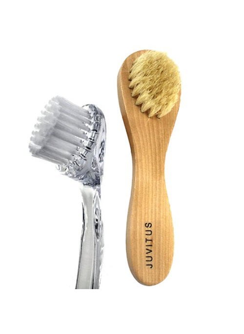 JUVITUS - JUVITUS Extreme Exfoliating Face Brush: Natural Bristles and Wood + Gentle Exfoliating & Cleansing Facial Brush, Nylon Bristles, Clear Handle Set - Image 1