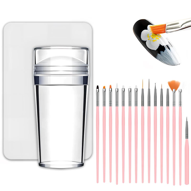 Qivorimith French Tip Tool,Nail Art Stamper Kit with Nail Art Brushes for DIY together,Home Manicure Starter Tool Salon(17 PCS) - Image 1