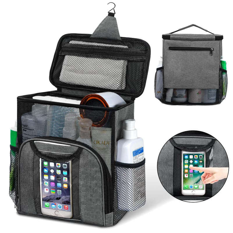 Attmu Portable Shower Caddy College Tote Bag Quick Dry Hanging Toiletry Bag Large Capacity Mesh Shower Caddy Portable for College Dorm Room Essentials for Boys and Girls for Bath Camping Gray