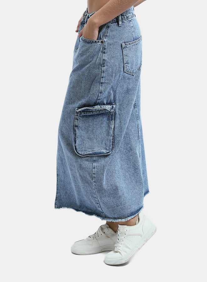RAVIN Light Jeans Blue Buttoned Fashionable Skirt - Image 3