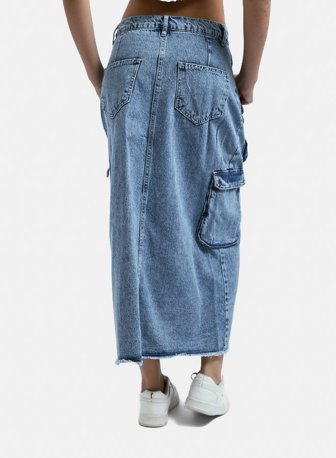 RAVIN Light Jeans Blue Buttoned Fashionable Skirt - Image 4
