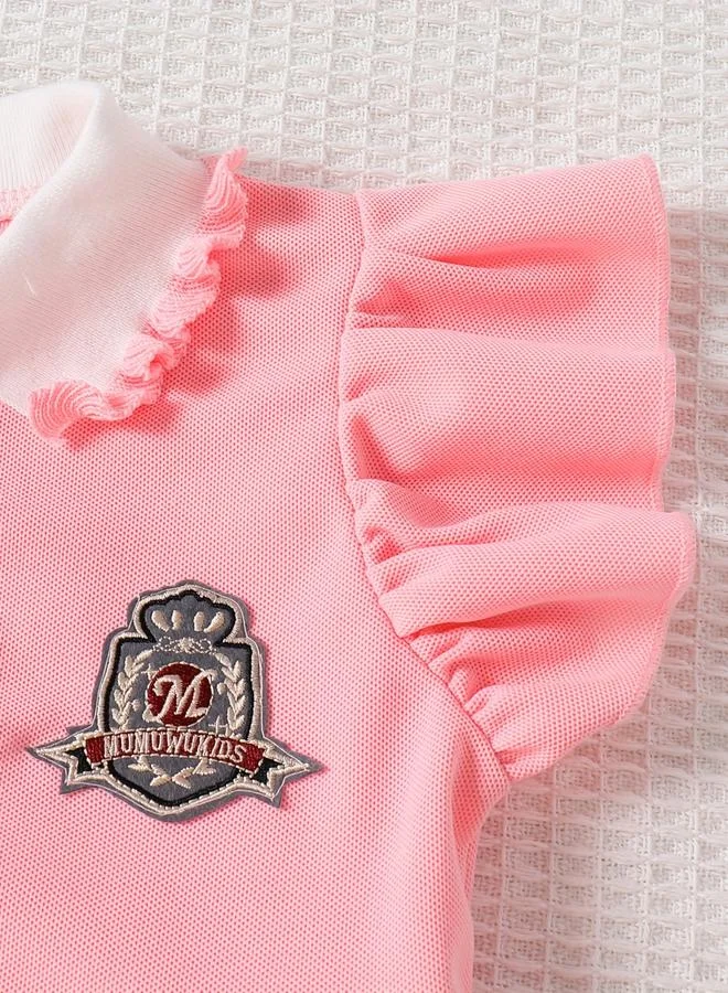 Take Two light pink Girls Frill Sleeve Mesh Dress With Patchwork for Women | Best Price UAE