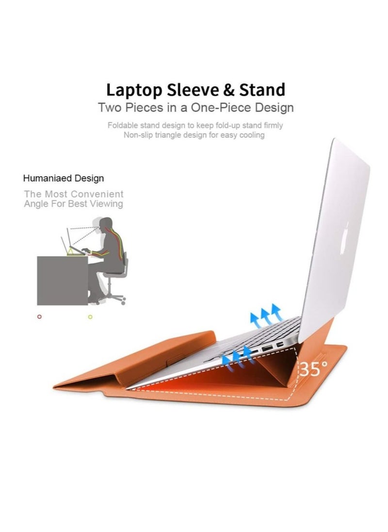 Captaintech - Laptop Sleeve Compatible with 13-13.3 inch MacBook Pro/Air , Smart Sleeve All-in-One Protective Carrying Case | Invisible Stand | Wrist Rest | Storage Pouch(Brown) - Image 1