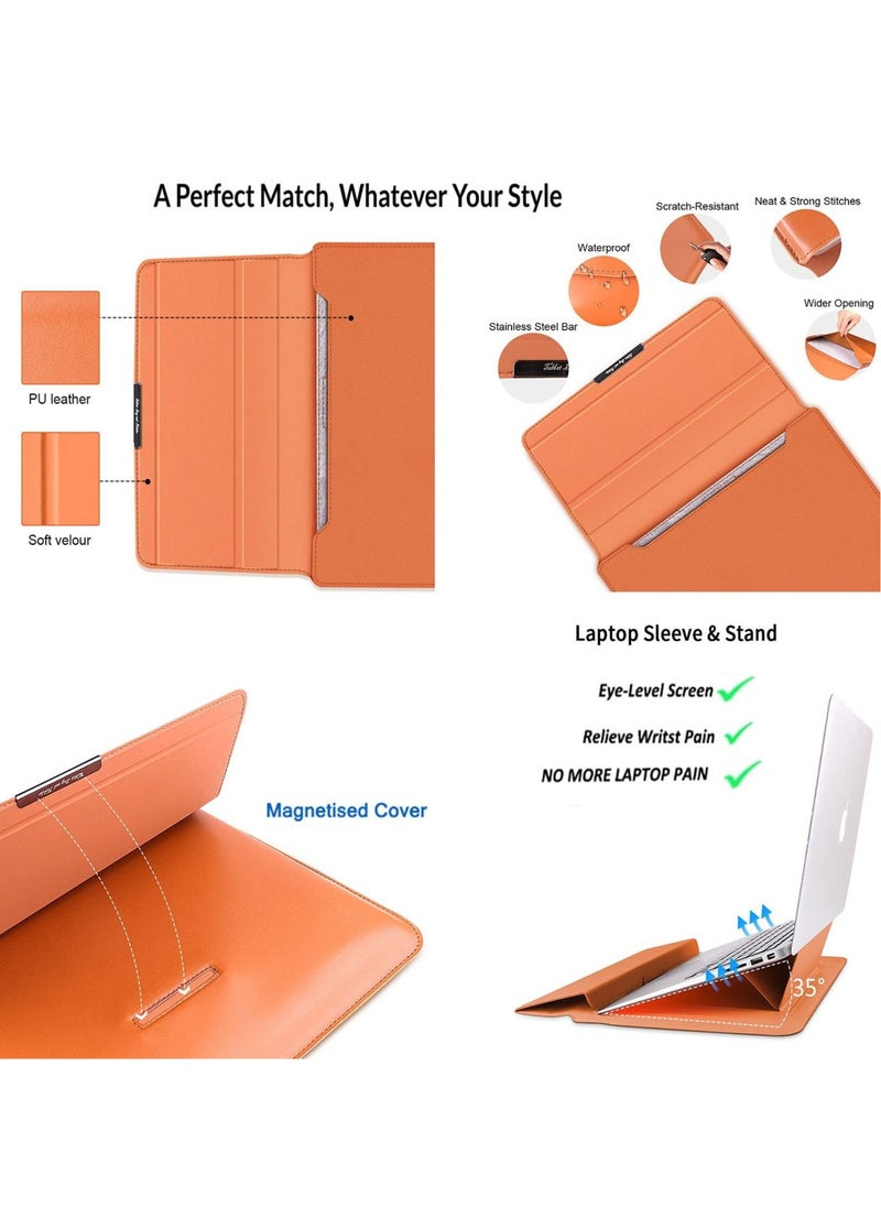 Captaintech - Laptop Sleeve Compatible with 13-13.3 inch MacBook Pro/Air , Smart Sleeve All-in-One Protective Carrying Case | Invisible Stand | Wrist Rest | Storage Pouch(Brown) - Image 1