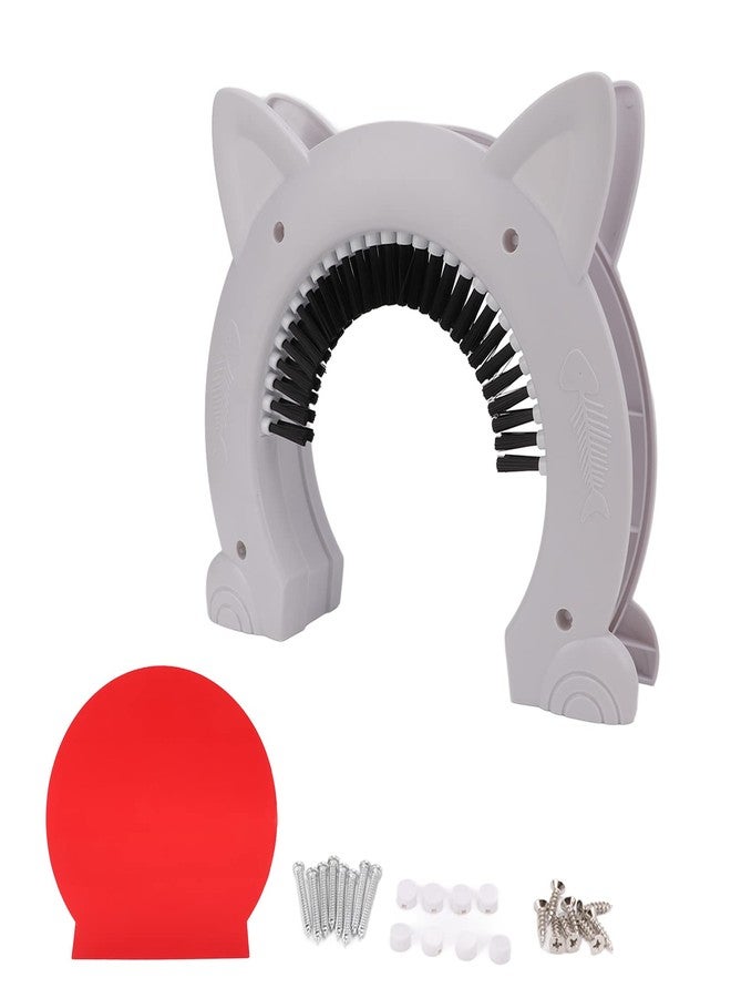 CXCTCT Cat Door Interior Door,Interior Cat Door,Cat Interior Door Stainless Steel Needle Large Pet Cat Pass with Grooming Brush Universal Indoor Pet Door for Cats (White) - Image 1