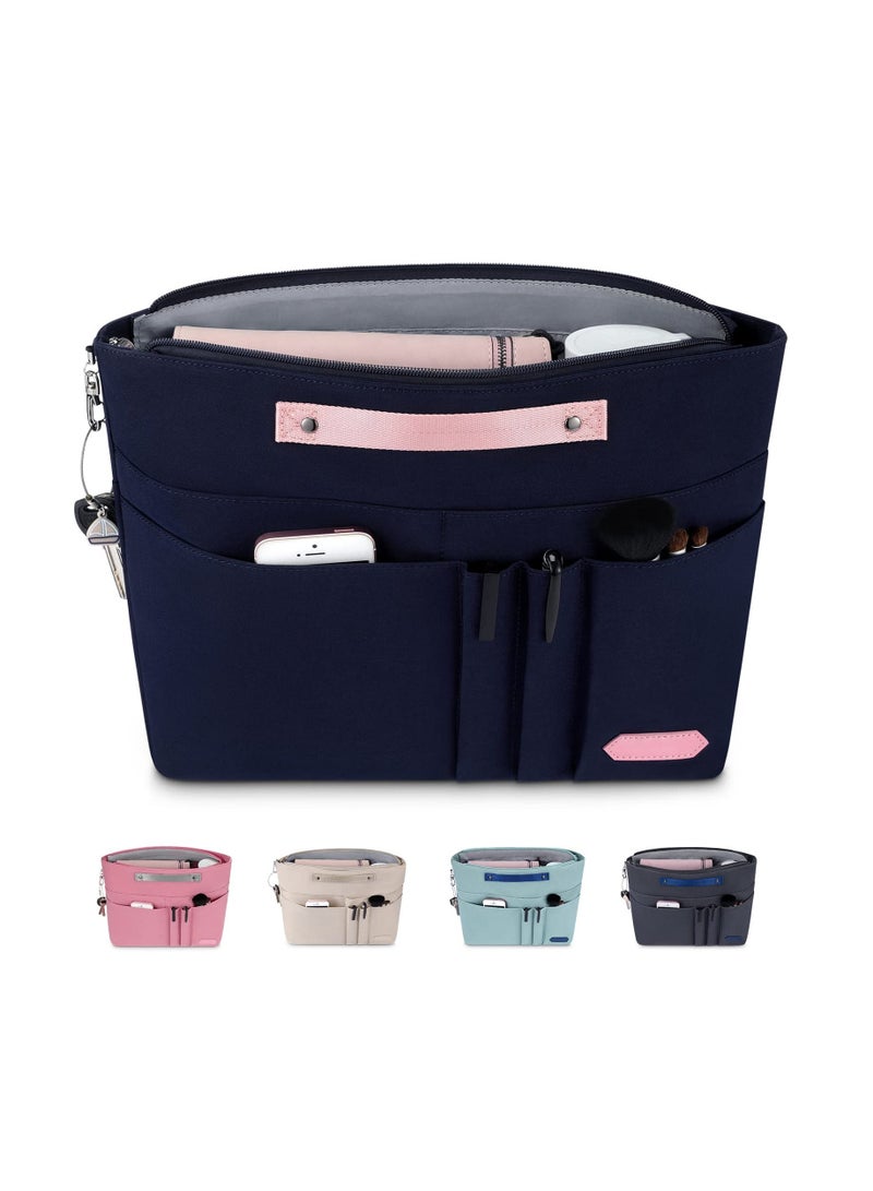 Y&D Purse Organizer Insert for Handbags,Tote Bag Zipper Women, Handbag Inside Liner with 15 Pockets(Blue, M) - Image 1