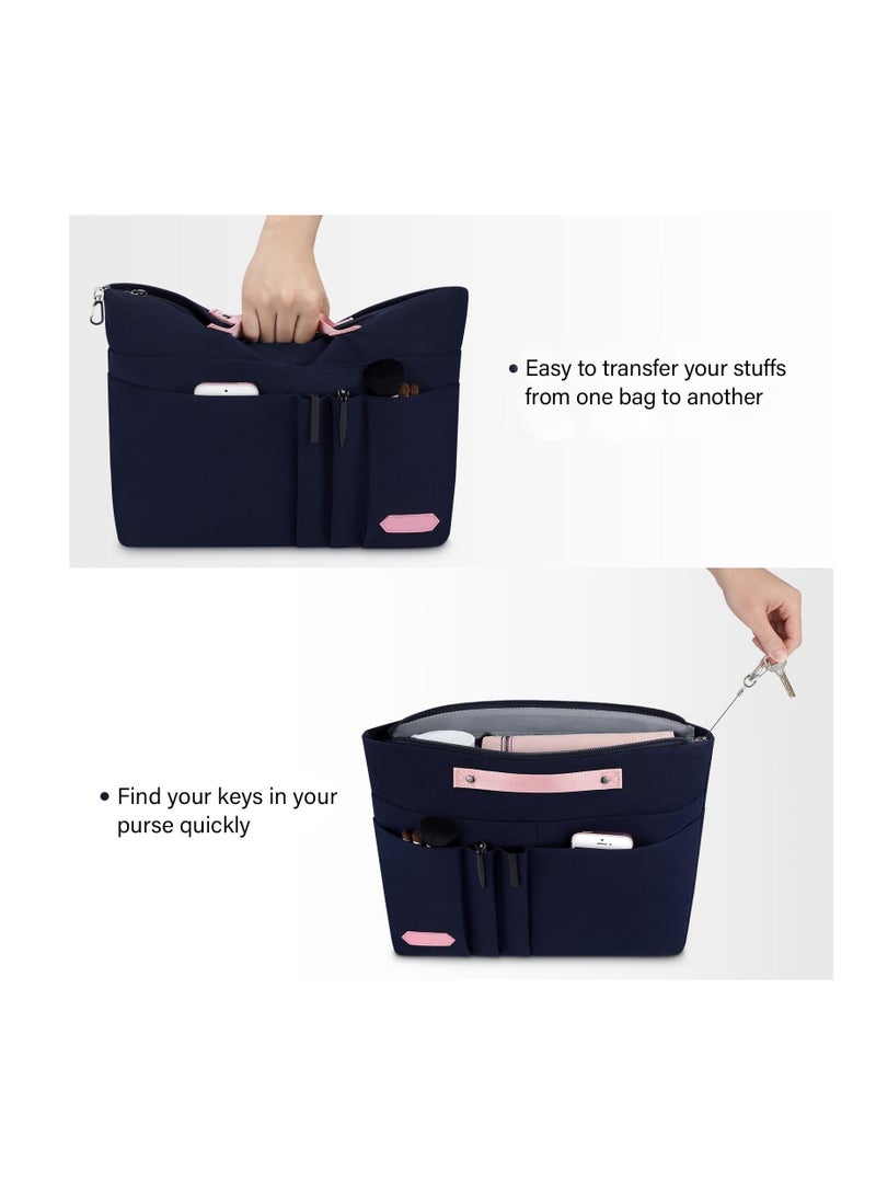 Y&D Purse Organizer Insert for Handbags,Tote Bag Zipper Women, Handbag Inside Liner with 15 Pockets(Blue, M) - Image 4
