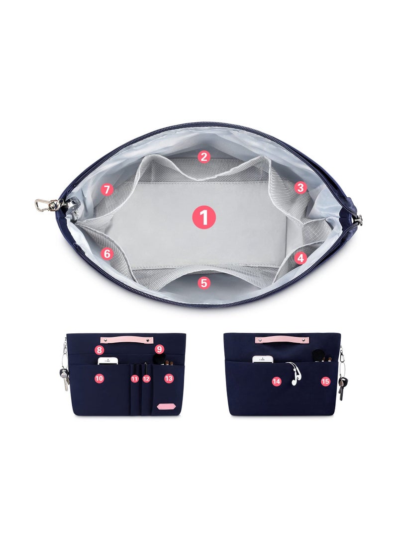Y&D Purse Organizer Insert for Handbags,Tote Bag Zipper Women, Handbag Inside Liner with 15 Pockets(Blue, M) - Image 2